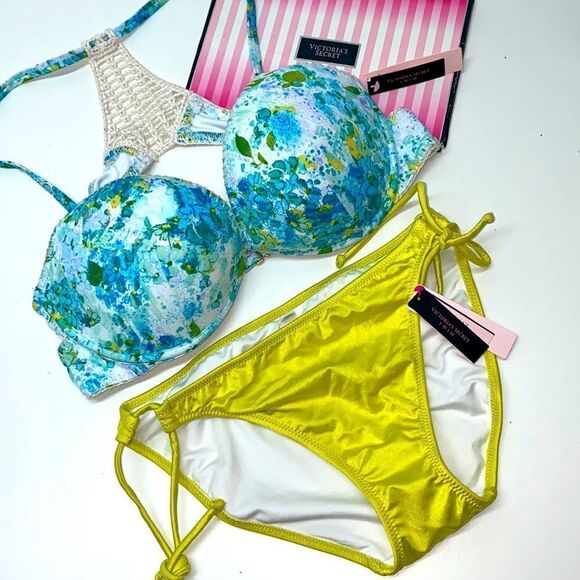 🔥VICTORIA SECRET SWIMSUIT SET TOP 36D push-up   bottom medium New #1 - Picture 1 of 6